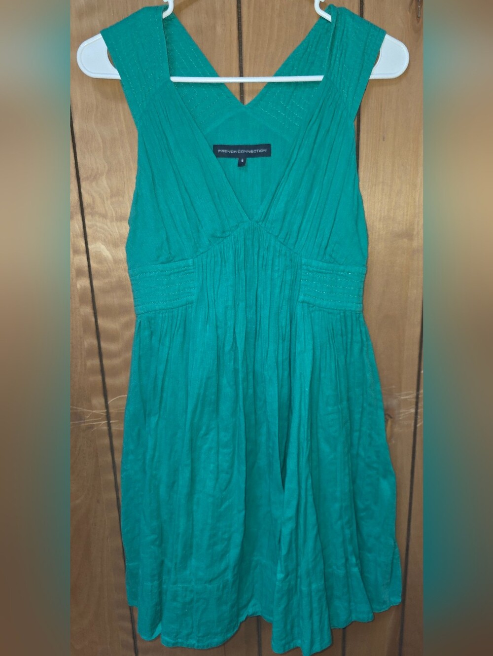 French Connection Women's Size 4 Teal Green Sleeveless V-Neck Cotton Dress